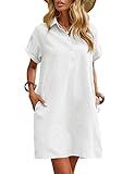 Zeagoo Womens White Dress Linen Dress for Women Button Down Cotton Shirt Summer Beach Cover Up White S