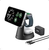 Anker MagSafe Charger Compatible, MagGo 3-in-1 Charging Station, Nano Charging Stand, Qi2 Certified 15W Magnetic Wireless Charger Dock, for iPhone 17/16/15/14, Apple Watch, AirPods (Adapter Included)