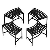 Timechee Metal Curved Fire Pit Bench Set of 4, Outdoor Fire Pit Seating, Steel Backless Outside Fire Pit Bench for Garden, Patio, Porch, Backyard, Plant Stand, Heavy Duty Plant Holder, Style 3, Black