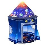 WillingHeart Play Tent for Kids Pretend Playhouse Indoor Outdoor Games Party Children Pop Up Foldable Tent Birthday Toy for Boys Girls Toddler Baby Playroom Gift, Rocket Ship Spaceship Space Themed