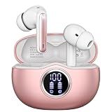 Fhumsh Wireless Earbuds, Bluetooth 5.3 Headphones HiFi Stereo 50H Playback LED Digital Display Ear Buds with ENC Noise Canceling Headset, IPX7 Waterproof Earphones for Gym/Running/Work（Rose Gold）