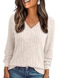 AUTOMET Womens V Neck Long Sleeve Shirt Fall Fashion Tops Tunic Dressy Casual Sweater Clothes Cute Trendy Work Outfits 2026 Apricot M