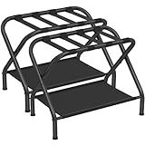 SONGMICS Luggage Racks, Set of 2, Suitcase Stand with Fabric Storage Shelf, for Guest Room, Bedroom, Hotel, Foldable Steel Frame, Holds up to 110 lb, 27.2 x 15 x 20.5 Inches, Black URLR002B02