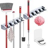 Broom Holder Wall Mount, 2 Packs Heavy Duty Cleaning Supplies Organizer, Garden Tool & Utility Closet with Hook, Mop & Broom Hook Wall Mounted for Bathroom, Garage, Kitchen, Laundry (Gray-2pcs)