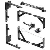Fence Gate Kit Gate Hardware, 1 Set Anti Sag Gate Kit Gate Frame Cornor Brackets Kit with Self Closing Gate Springs Hings Latchs for Outdoor Garden Backyard Wooden Fence Deck Porch Gate