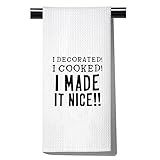 POFULL Housewives Tea Towel I Decorated I Cooked I Made it Nice Kitchen Towel for Her (I Decorated Towel)