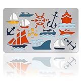 UNICRAFTALE Retro Metal Stencils for Wood Burning Stainless Steel Reusable Template Sailboat Transportation Ship Helm Stencils for Engraving Painting Embossing Journaling Bookmark DIY