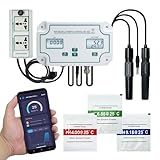 Smart EC pH Temperature Monitor for Hydroponics, 3-in-1 WiFi Water Quality Tester pH EC Controller with Dual Relay Output for Nutrient Reservoir Electric Conductivity Controller pH Meter for Aquarium