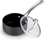 Cooks Standard 1-Quart Saucepan Hard Anodized Nonstick with Glass Lid, Cooking Sauce pot Milk Pan, Black