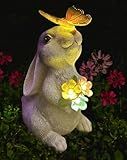 YODY Solar Garden Statues Outdoor Decor- Yard Decorations for Patio, Balcony, Backyard, Lawn Ornaments - Rabbit Figurines with LED Light- Unique Birthday House Warming Gifts for Women, Mom, Grandma