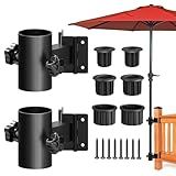 Stainless Steel Umbrella Deck Mount, Heavy Duty Patio Umbrella Holder, (Fits Umbrellas up to 2"), Patio Umbrella Base, Can be Mounted on a Flat Surface or at Right Angles to Save Space(1 Set, Black)
