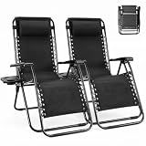 NEWBULIG Zero Gravity Chairs Set of 2, Lounge Chair Folding Portable Adjustable Camping Reclining Chairs with Adjustable Pollow, Mesh Back, Cup Holder Trays Lawn Patio Chair for Pool Beach