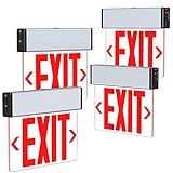 Red LED Edge Lit Exit Sign UL Listed, Brushed Aluminum Housing Single Sided Clear Acrylic Emergency Exit Signs with Battery Backup, AC 120-347V Hardwired Exit Lights, Top/Side/Wall Mount (4 Pack)