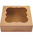 CHERRY 15-Pack 10"x10"x3"Brown Bakery Boxes with PVC Window for Pie and Cookies Boxes Small Natural Kraft Paper Box 10x10x3inch Pack of 15