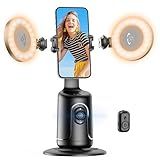 Auto Face Tracking Tripod with 2 Selfie Ring Light, 360° Rotation Face Body Phone Holder Smart Shooting Camera Mount with Remote, Rechargeable Smart Shooting Holder for Vlog, Streaming, Video, Tiktok