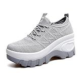 Women's Chunky Platform Comfort Orthopedic Wedge Walking Shoes Fashion Knitted Breathable Lace Up Lug Sole Casual Non-Slip Running Shoes With Arch Support (grey, Adult, Women, 7, Numeric, US Footwear Size System, Medium)