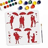 MAYJOYDIY Couple Holding Umbrella Stencils 11.8×11.8inch Couple Love Drawing Painting Templates with Paint Brush Romantic Love Template for Wood Window Furniture Fabric Canvas Home Decor