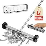 Magnet Sweeper Magnetic Nail Roller: 17-Inch Heavy Duty Magnet Nail Pickup Rolling Tool with Telescoping Adjustable Handle 8.8-Pound Capacity Ideal for Workshop Garage Yard Construction Cleanup