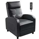 Homall Recliner Chair, Recliner Sofa for Adults, Recliners Home Theater Seating with Lumbar Support, Reclining Sofa Chair for Living Room (Leather, Dark Black)