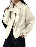 Megfie Jackets for Women Vintage Trench Coat Funnel Neck Crop Jackets Beige