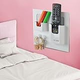 Bedside Shelf Organizer,Stick On Adhesive Wall Mounted Shelf Holder for Phone,Reading Glasses,Remote Control - Good for Home,Dorm,Bedroom,Office (Vertical Type/White)