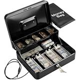 KYODOLED Metal Cash Box with Key Lock, Anti-Theft Cable & Waterproof Pouch