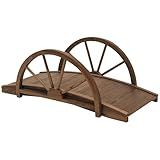 Outsunny 3.3ft Wooden Garden Bridge Arc Footbridge with Half-Wheel Style Railings & Solid Fir Construction, Stained Wood