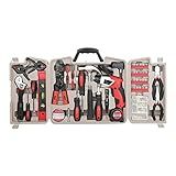 Apollo Tools 161 Piece Complete Household Tool Set with 3.6 Volt Lithium-Ion Cordless Screwdriver and Most Needed Hand Tools Selection for Boats, Vehicle and Garage - Red - DT0739