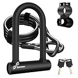 Sportneer Bike Lock: Heavy Duty Anti Theft Bike U Lock with 5ft Security Steel Cable - 17mm Shackle Bicycle U-Locks with Keys & Sturdy Mounting Bracket for Road, Mountain, Electric & Folding Bike