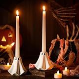 Conelist 2 Pcs Halloween Ghost Candlestick Holders Cute Ghost Shape Candle Stick Holders Ceramic Taper Candle Holder for Halloween Wedding Party Holiday Office Home Decor Gift