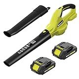 SEYVUM Leaf Blower, 20V Cordless Blower with 2 x 2.0Ah Battery, Electric Leaf Blowers for Lawn Care, 320 CFM 150 MPH Battery Powered Leaf Blower, for Patio, Garden Cleaning, Fast Charger, Lemon Green