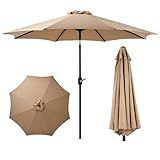 OLIXIS 9ft Patio Umbrella with Tilt and Crank Button & 8 Sturdy Ribs Waterproof, Patio Table Umbrella Perfect for Poolside, Terrace, Beach and Outdoor Restaurant, Khaki