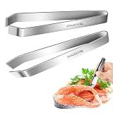 Fish Bone Tweezers, Flat and Slant Tweezers Set, Heavy Duty Stainless Steel Kitchen Tools for Removing Salmon Bones, Chicken Feathers and Pig Bristles, Dishwasher Safe