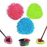 3 PCS Spin Mop Heads Replacements Compatible with Ocedar Easywring 1 Tank System Chenille Mops Duster Pad Washable Dust Refills Green Blue Red