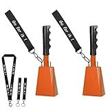 10 Inch Cowbells with Handle, Cheering Bell Noice Maker for Sporting Events-Football Games, Stadiums, Chimes Percussion Musical Instruments Call Bell Alarm 2 Pack (Orange)