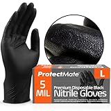Protectmate 5 Mil Black Nitrile Gloves for Food Prep - Textured Food Prep Gloves - Food Handling Gloves Disposable Latex Free Gloves for Cooking, Catering, Food Service - XX-Large (Box of 100)