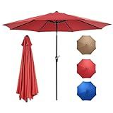 OLIXIS 9ft Patio Umbrella with Tilt and Crank Button & 8 Sturdy Ribs Waterproof, Patio Table Umbrella Perfect for Poolside, Terrace, Beach and Outdoor Restaurant, Red