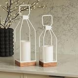 Decorative Lantern Set of 2 for Indoor & Outdoor - Stylish Black Modern Farmhouse Lanterns for Real Candles - Perfect Christmas Centerpiece Decor for Any Porch/Door, Fireplace Mantle or Coffee Table