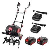 MZK 40V 12-inch Cordless Garden Tiller, 12In Width and 8.6In Depth Garden Rototiller,Battery Powered Garden Cultivator for Lawn/Gardening/Soil Cultivation(2 * 4.0Ah Battery&Charger Included),TC12D02