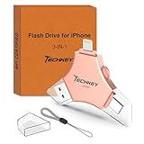 MFi Certified USB 3.0 Flash Drive 256GB for iPhone 3in1 External Memory Photo Keeper Storage Stick for Picture/Video/Data Saver/Backup High Speed Thumb/Jump/Hard Drives for iPad/Android/PC (Rose Gold)