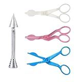 NentMent 4 Pack Cake Decorating Flower Nails Rod Cone Standing Base Holder and Floral Scissors Lifter Clip for Cream Transfer Piping Cupcake Icing Tips Decoration Rose DIY Pastry Baking Tools Set