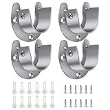 4 Packs Stainless Steel Wardrobe Bracket U-Shaped Rod Socket Flange 1-1/4" Diameter Heavy Duty Closet Rod Brackets End Supports for Closet Rod with Screws (Silver)