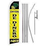 Envios De Dinero Swooper Advertising Flag & Pole Kit - Perfect for Cash Checking, Banks, Payday Loans, Currency Exchanges