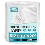TARPAL 12x20 Feet White Tarp Waterproof Multipurpose Protective Cover All Purpose Outdoor Poly Tarps Cover for Shed, Camping, Farm,Firewood, Boat,Outdoor Furniture, Roof Waterproofing