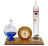 Lily's Home Analog Weather Station with Galileo Thermometer, Glass Barometer, and Analog Hygrometer, Ideal Gift for Friends and Family, Indoor & Outdoor Home Décor (10.5 in x 12 in)