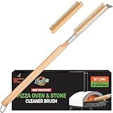 SCRUBIT 26" Pizza Oven Brush with Scraper, Heat Resistant - Stainless-Steel 2-in-1 Pizza Stone Brush with Pizza Stone Cleaner, Includes 2 Brush Heads and 30 Waste Bags - Works with Ooni Pizza Oven