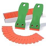FOSHIO Plastic Razor Blade Scraper Include 2PCS Scraper Tool and 100PCS Blades for Gasket Remover, Labels Decal and Adhesive Remover for Windows and Glass,Green
