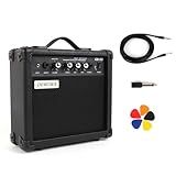 Demusea 20W Watt Electric Bass Guitar Black Amplifier Portable Travel Mini Practic Amp Headphone Jack Aux Treble Middle Bass Mp3 with Cable Adapter Guitar Picks in