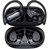GNMN Active Noise Cancelling Ear Buds Wireless Earbuds 96hrs Playback Bluetooth Headphones Dual Battery Display Stereo Bass Earphones with Earhooks Microphone IPX7 Waterproof for Sports/Runing/Workout