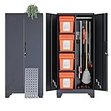 Metal Storage Cabinet 61" H, Storage Shed with Shelves for Tools Storage, Cleaning Supplies Closet with Removable Pegboard for Outdoor, Garage, Utility Room